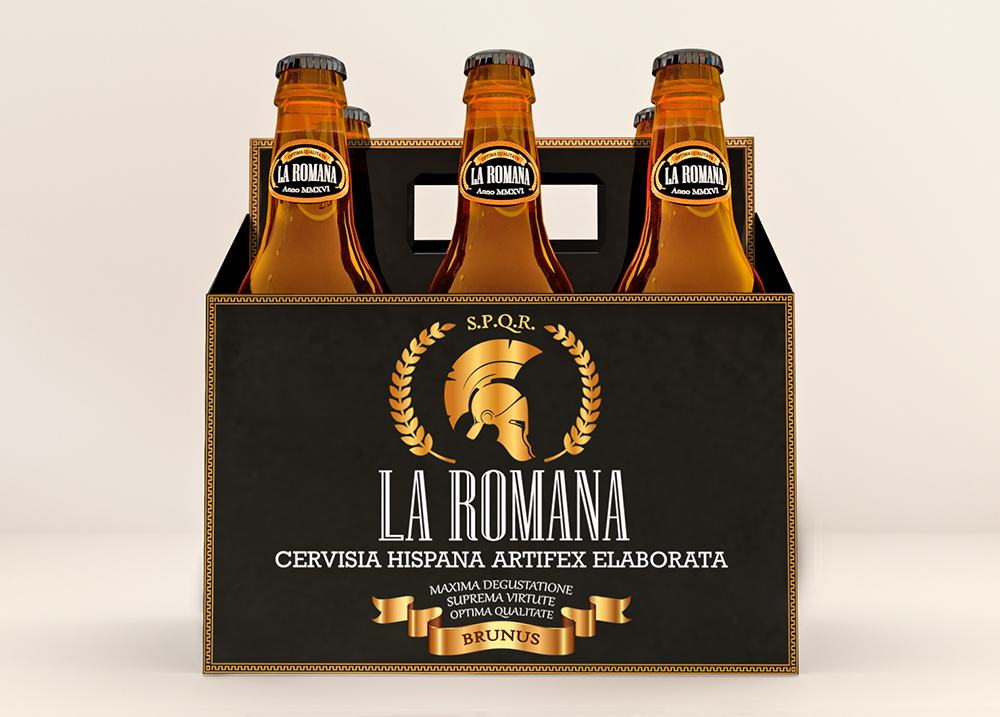 Diseño del packaging de la marca de cerveza La Romana, diseño de caja pack de 6 botellas