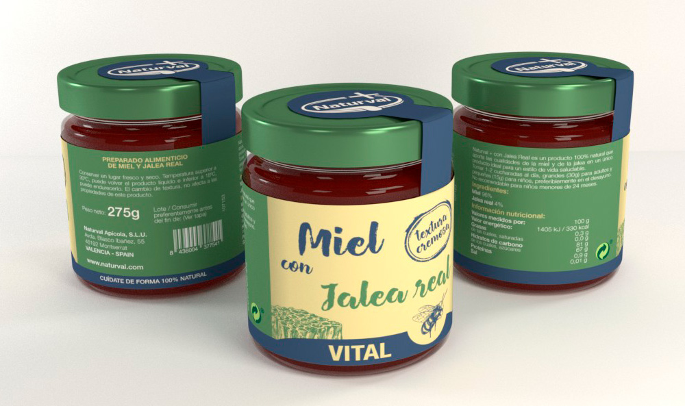 Diseño de packaging Naturval, diseño de la nueva línea gráfica de los tarros de miel de la marca Naturval, diseño etiqueta tarro de miel con jalea