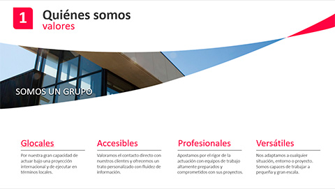 Diseño de slide 3 de la presentación en powerpoint de la empresa Grupo Perteo