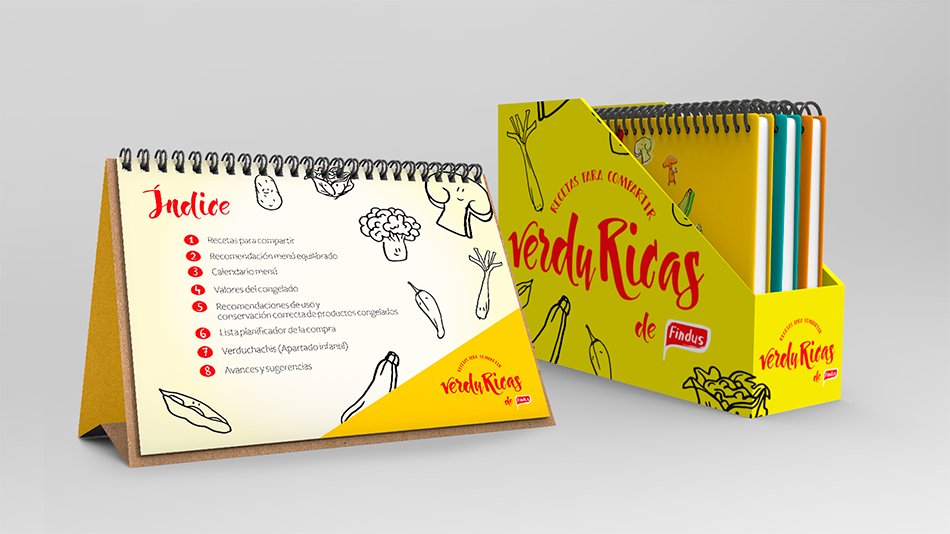 Proyecto de diseño gráfico, propuesta de campaña de marketing Verduricas de Findus, diseño de la imagen corporativa del proyecto, diseño vista de conjunto
