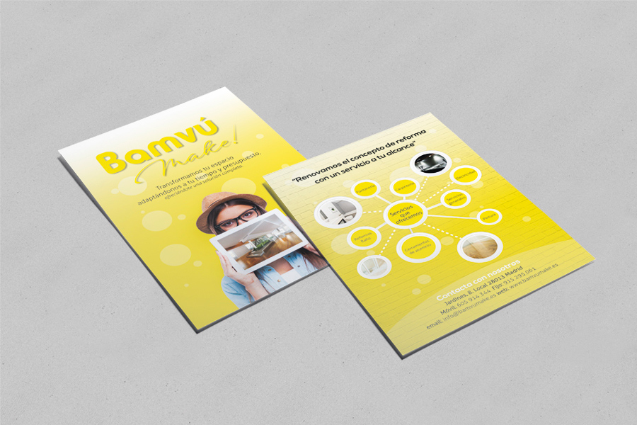 Proyecto de imagen corporativa Bamvú Make!, diseño de flyer.