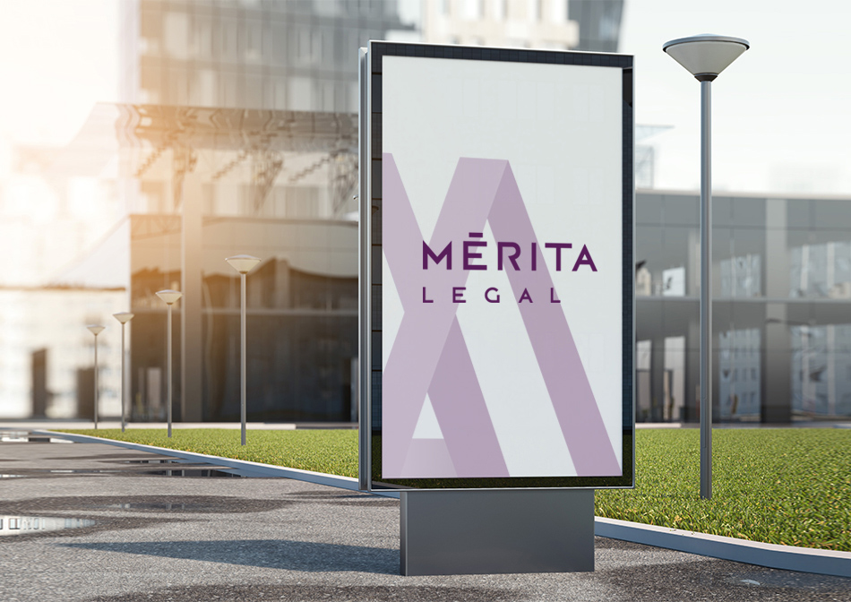 Identidad corporativa, diseño de imagen corporativa despacho de abogados Mérita Legal, marquesina.