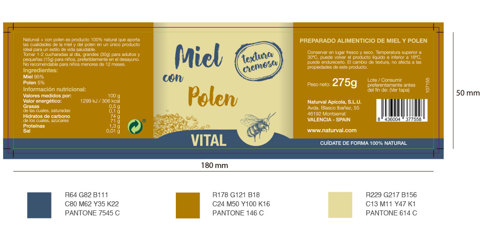 Diseño de imagen corporativa, marca naturval, diseño de envases, diseño de etiqueta miel con polen, diseño de packaging