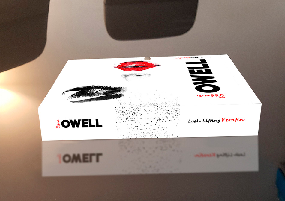 Identidad corporativa, diseño de imagen corporativa de la marca Seena Owell, diseño de packaging, caja Lash Lifting Keratin vista 5