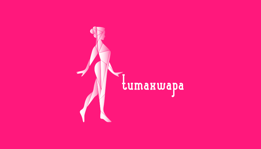 Identidad corporativa, diseño del logotipo de Tumaxwapa en versión horizontal sobre fondo de color, diseño de imagen corporativa Tumaxwapa 