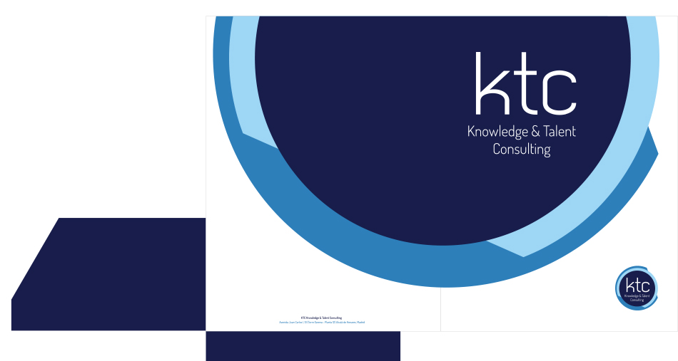 Diseño gráfico de la papelería corporativa de KTC, diseño de carpeta corporativa.