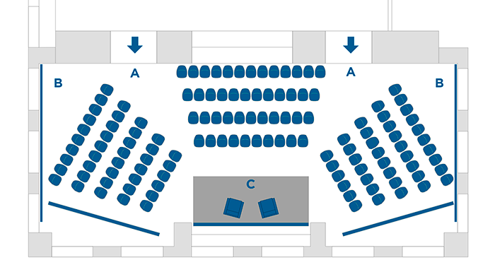 Diseño y planificación de evento corporativo, gráfica con disposición de sillas en forma de anfiteatro.