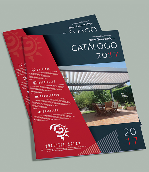 Diseño gráfico de catálogo Graditel Solar 2017, conceptos asociados al Diseño gráfico, graphic design concepts, portada