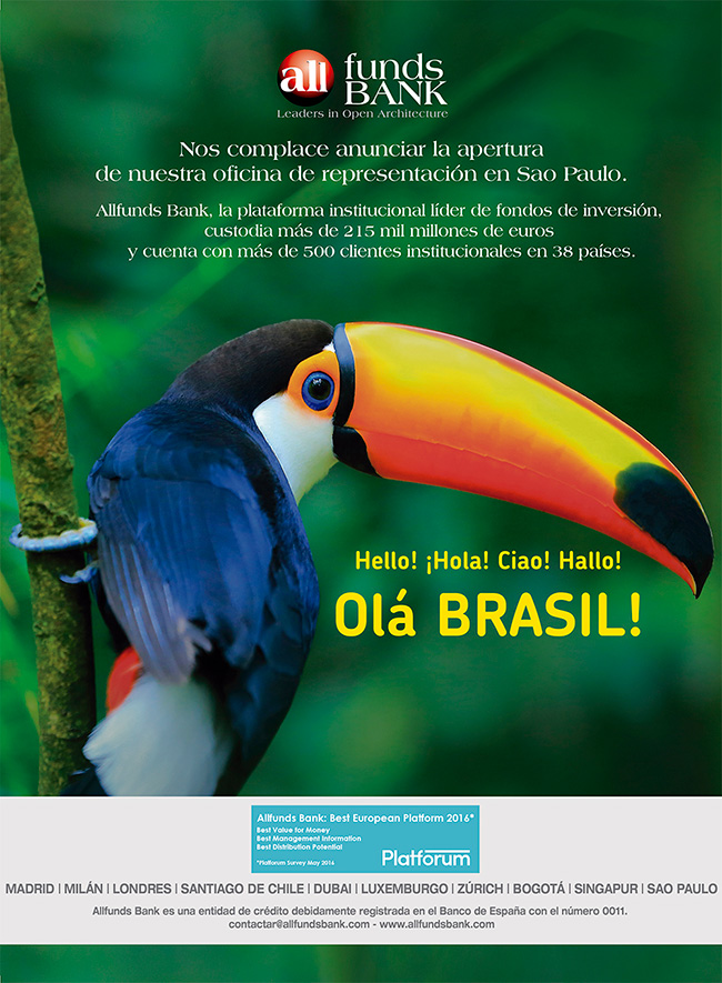 Diseño gráfico, trabajo de publicidad para Allfunds BANK promociï¿½n Brasil.