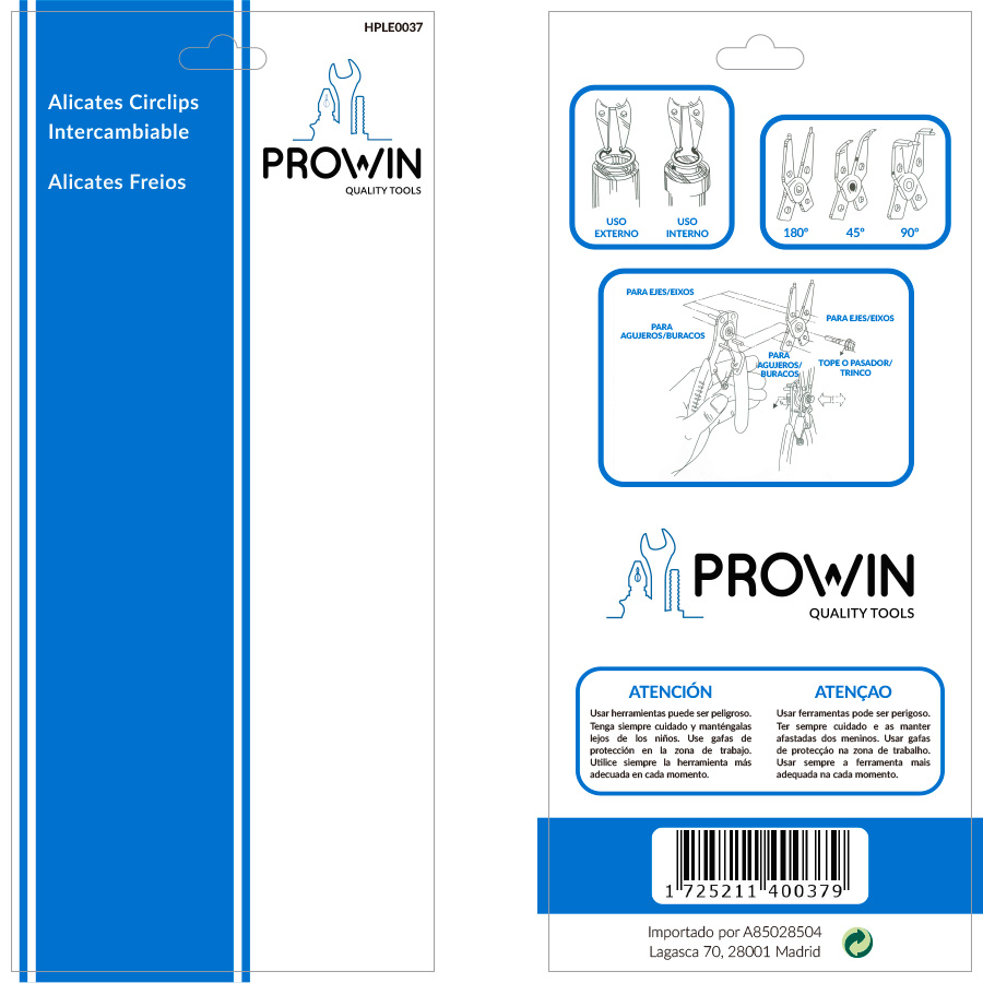 Diseño de packaging tipo blister realizado para Alicates de Herramientas PROWIN
