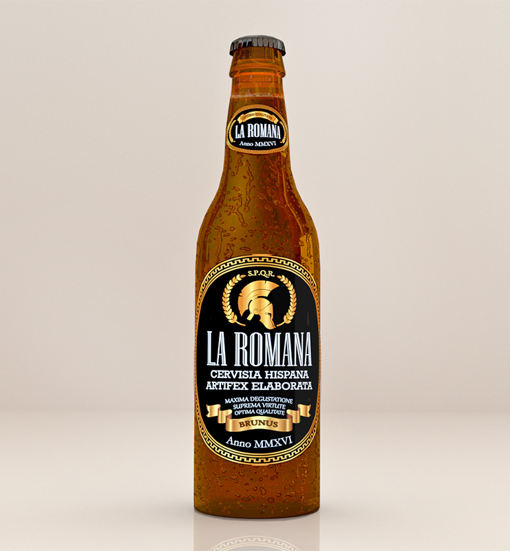 Diseño del packaging de la marca de cerveza La Romana, diseño de botella de cerveza y etiqueta