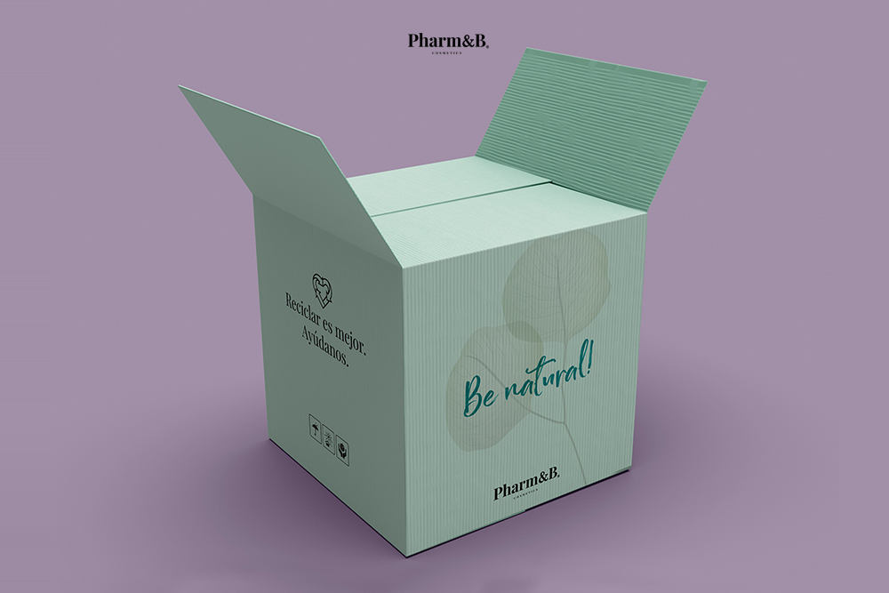 Diseño de packaging realizado para la marca de cosmética Pharm&B, diseño de caja