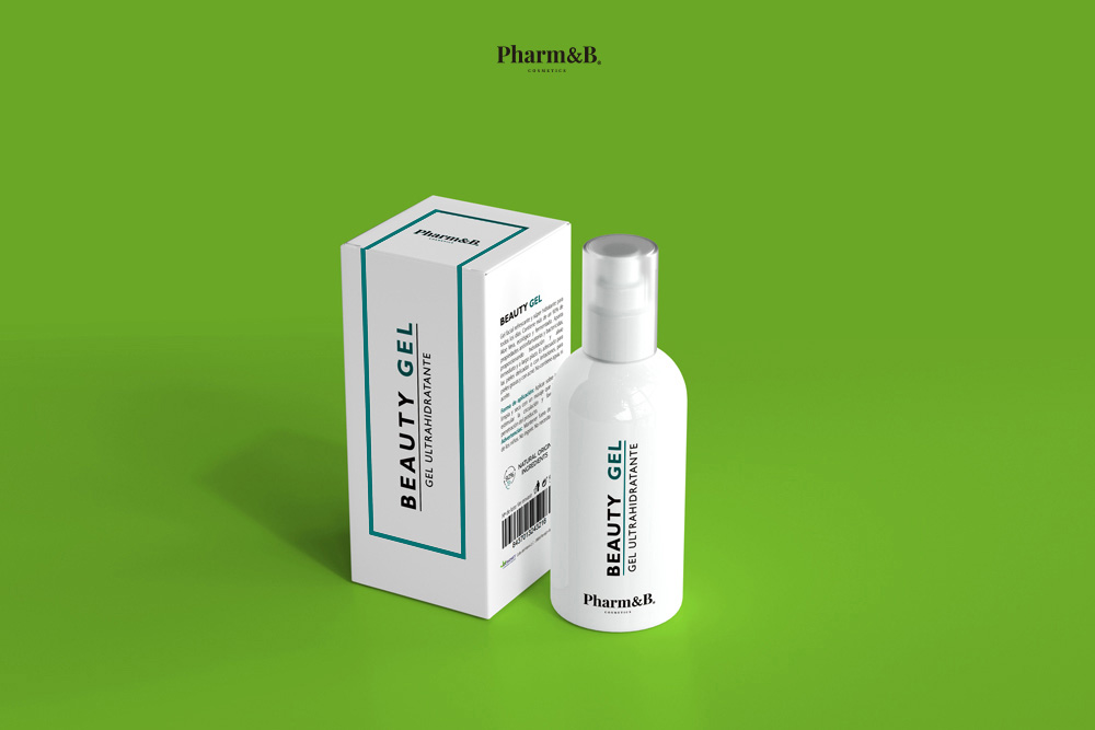 Diseño de packaging realizado para la marca de cosmética Pharm&B, gel hidratante