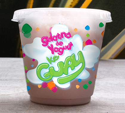 Diseño del logotipo y la etiqueta de la marca mexicana "Gelatina de Yogurt Ke Guay