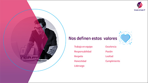 Diseño diapositiva 3 de la presentación en PowerPoint realizada para la empresa de México Create & Cook