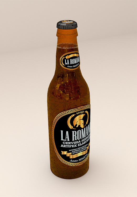 Branding marca de cerveza la Romana, proyecto de imagen corporativa, botella vista perspectiva