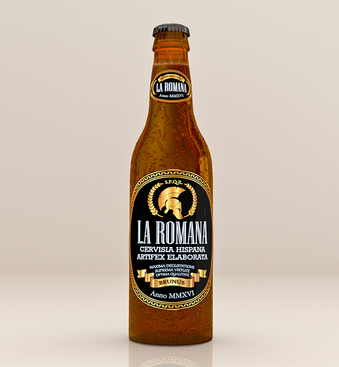 Branding marca de cerveza la Romana, proyecto de imagen corporativa, botella vista frontal