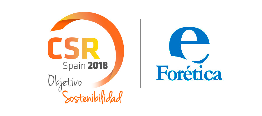 Proyecto de branding imagen corporativa evento CSR SPAIN 2018 organizado por ForÃ©tica, logotipo aÃ±o 2018, versiÃ³n en positivo