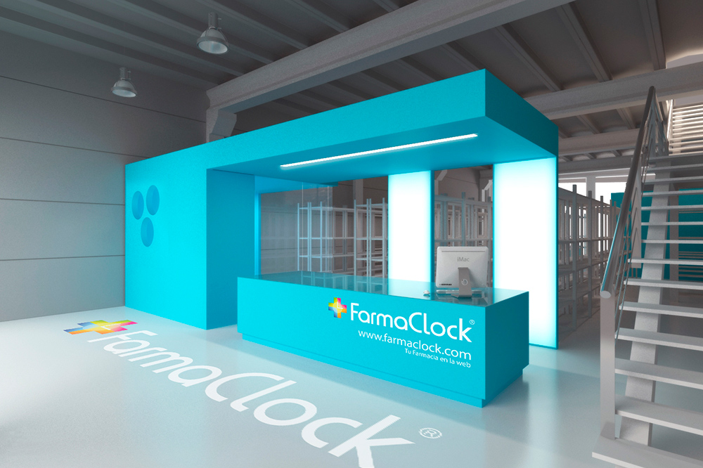 Proyecto de imagen corporativa FarmaClock, imagen en 3D de la propuesta de DiseÃ±o de arquitectura corporativa