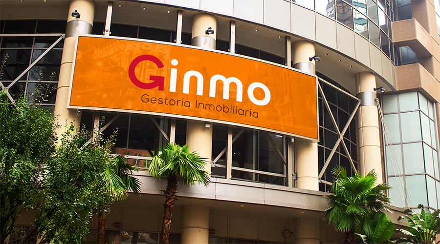 Proyecto de imagen corporativa Ginmo GestorÃ­a Inmobiliaria, diseño de rÃ³tulo exterior