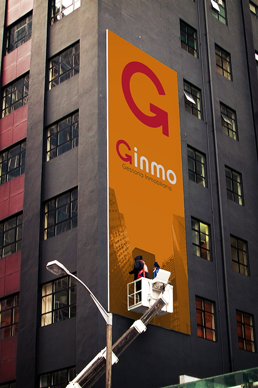 Proyecto de imagen corporativa Ginmo GestorÃ­a Inmobiliaria, diseño de valla publicitaria