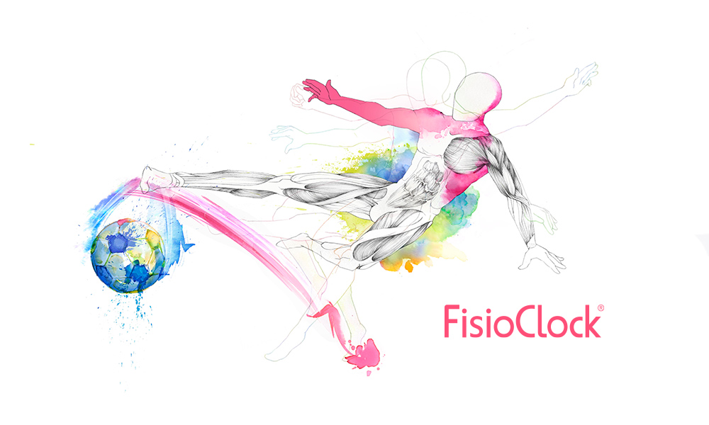 Proyecto de imagen corporativa realizado para FisioClock en el estudio de diseño gráfico e identidad corporativa LN Creatividad, branding diseño de logotipo versión 2.