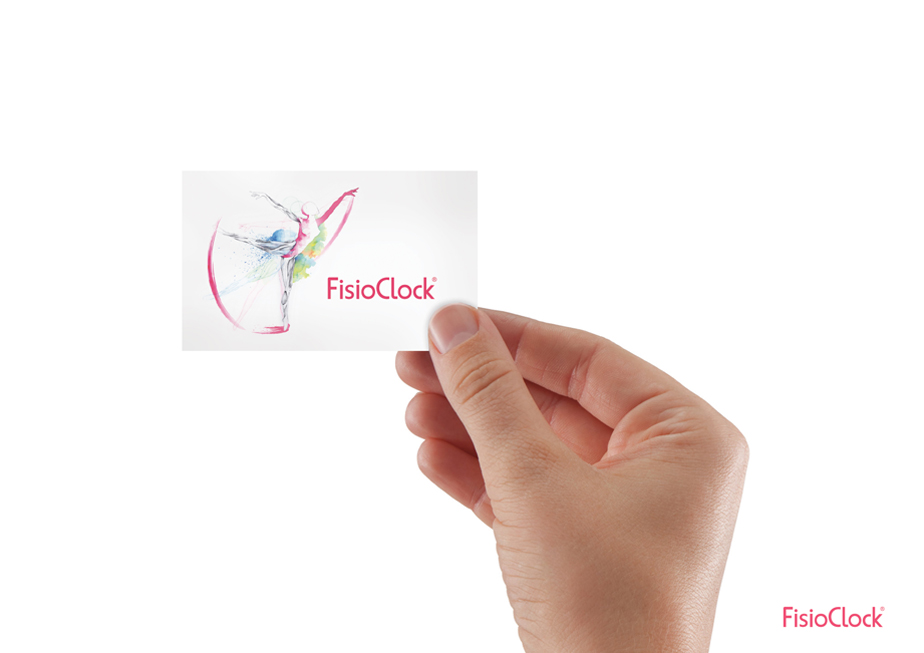 Ejemplo del proyecto de desarrollo de branding e imagen corporativa realizado para FisioClock en el estudio de diseño gráfico e identidad corporativa LN Creatividad y TecnologÃ­a, tarjeta de visita nÂº 2.
