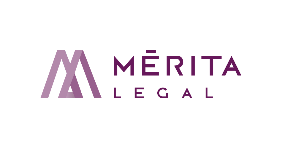 Identidad corporativa, diseño del logotipo del despacho de abogados Mérita Legal en versión horizontal sobre fondo blanco, imagen corporativa de la marca Mérita Legal