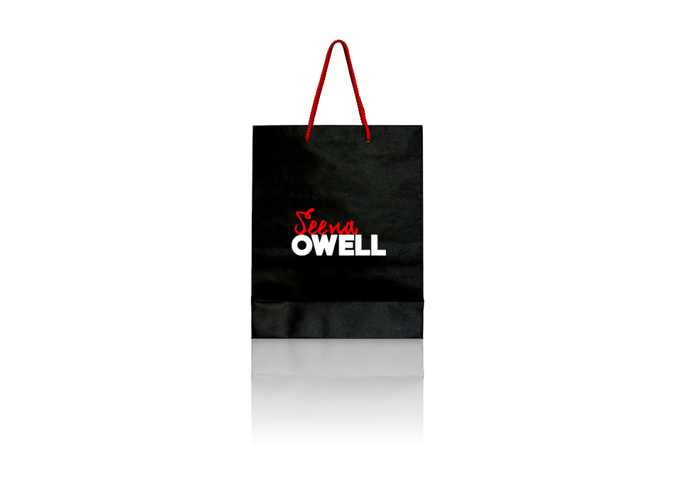 Identidad corporativa, diseño de imagen corporativa de la marca Seena Owell, diseño de bolsa