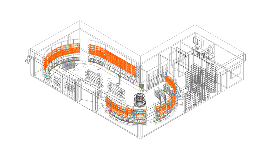 Imagen del proyecto de diseño en CAD de espacios de tienda punto de venta de cadena de farmacias en España
