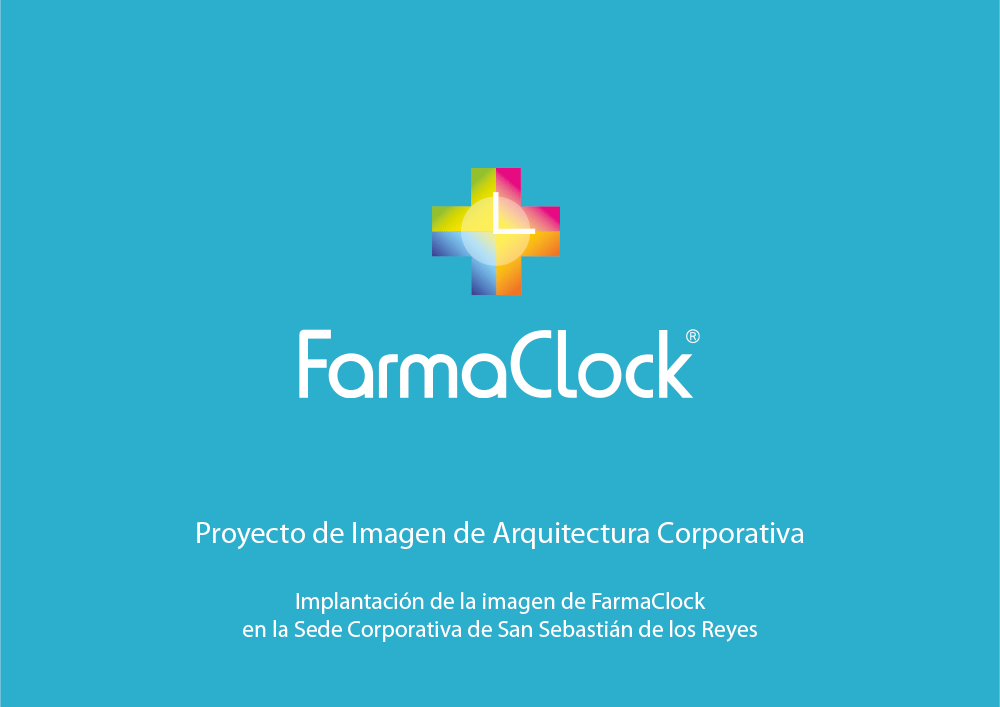Imagen ejemplo del diseño de la página 1 de arquitectura corporativa del manual de identidad corporativa de FarmaClock