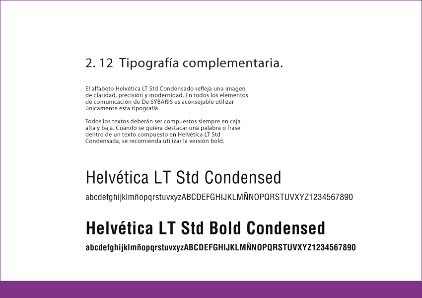 Imagen ejemplo del diseño de la página de tipografía corporativa del manual de identidad corporativa de De Sýbaris