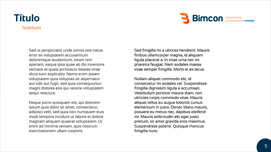 Diseño de slide 4 de la presentación corporativa en PowerPoint realizada para Bimcon