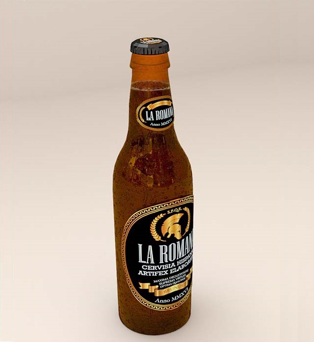 Branding marca de cerveza la Romana, proyecto de imagen corporativa, botella vista perspectiva