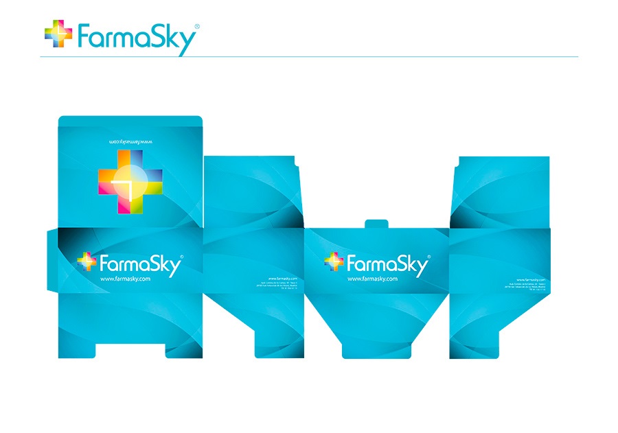 Diseño de packaging, caja para envíos por internet que forma parte del proyecto de desarrollo de imagen corporativa realizado para FarmaClock