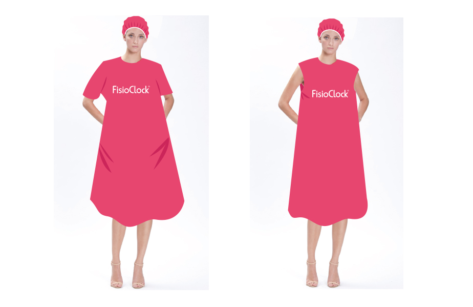 Ejemplo del proyecto de desarrollo de branding e imagen corporativa realizado para FisioClock en el estudio de diseño gráfico e identidad corporativa LN Creatividad y Tecnología,  diseño de vestuario.