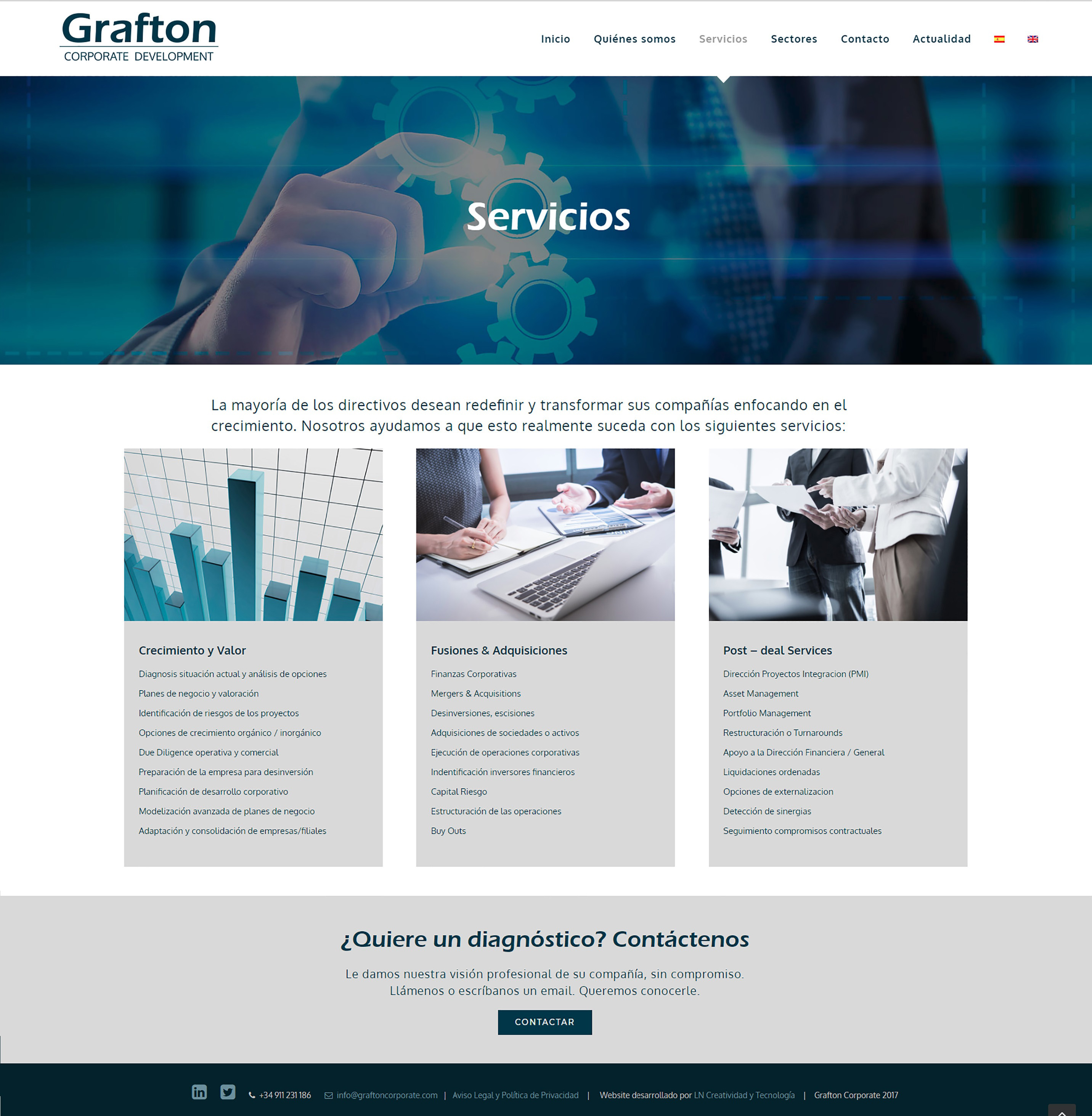 Proyecto de diseño web para la empresa grafton.Captura de la web servicios