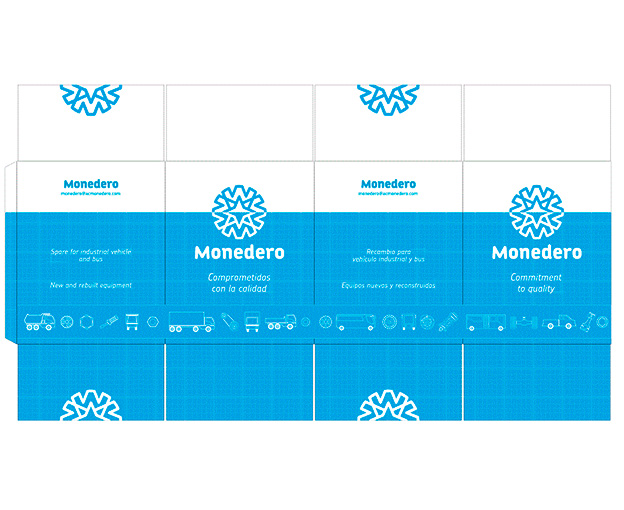 Desarrollo de imagen corporativa, diseño de packaging, caja de repuestos Monedero, imagen 1