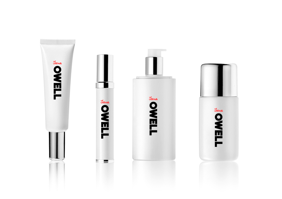 Identidad corporativa, diseño de imagen corporativa de la marca Seena Owell, diseño de línea de productos de cosmética