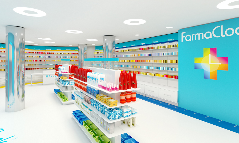 Infografía en 3D, imagen virtual diseño de arquitectura corporativa, diseño de tienda de farmacia, imagen 5